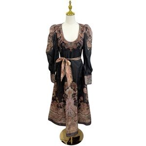 Zimmermann Illustration Floral Paisley Long Sleeve Organza Midi Dress AU-1/US-6